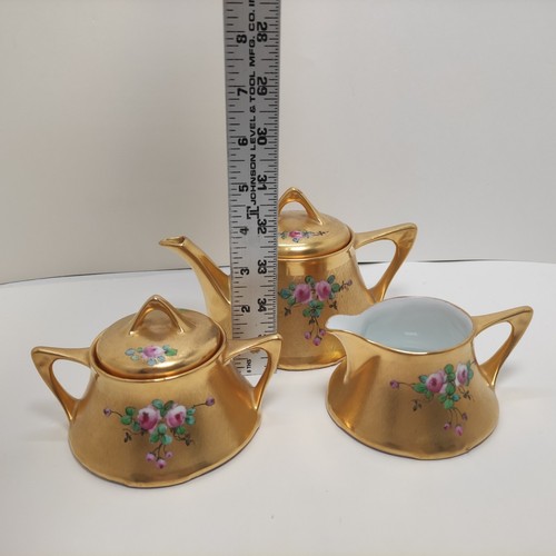 Pickard Z.S.C Bavaria Hand painted Teapot Set Gold & Pink Rose Signed Miller - Picture 24 of 24