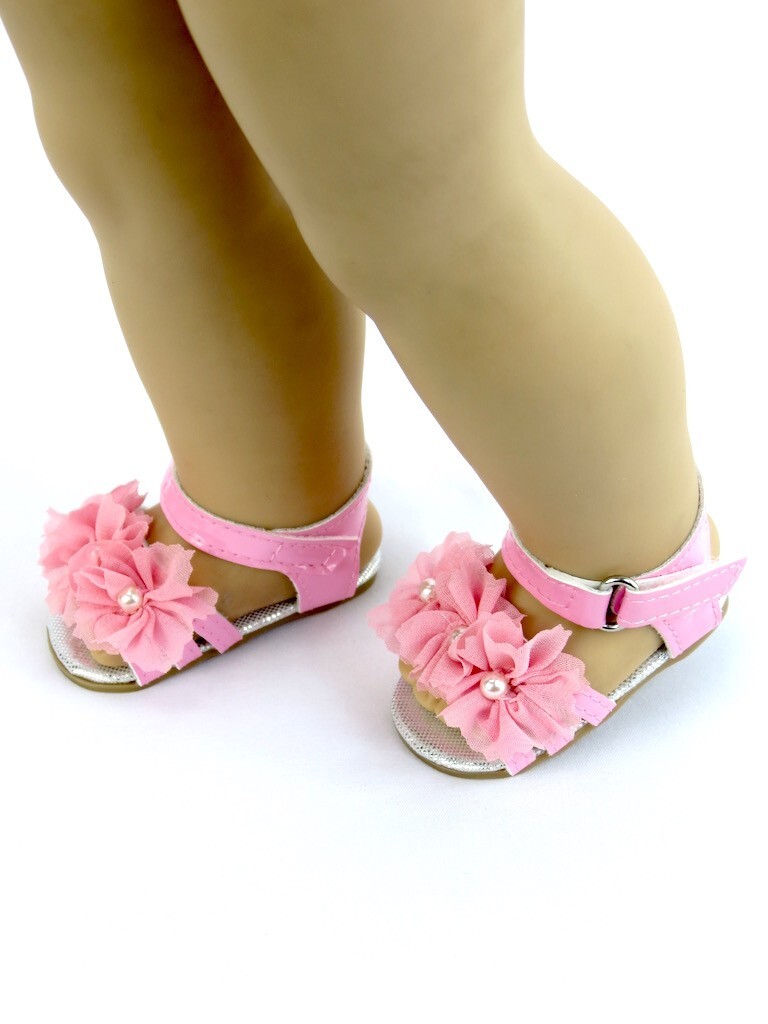 Sandals Pink Flower For 18 in American Girl Doll Shoes Accessories Clothes-image