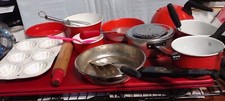 Vintage 1970's Children's Toy Metal  Plastic Dishes, Pots, Pans, Rolling Pin