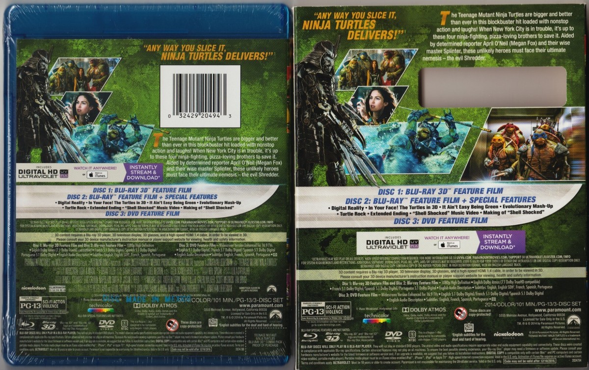 Teenage Mutant Ninja Turtles 3D (2014) 2 Blu-ray & DVD