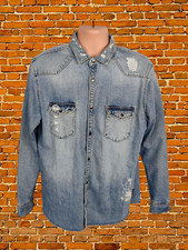 ZARA CAMICIA UOMO BLU DENIM TOP XL XLARGE COTONE UOMO EFFETTO INVECCHIATO SHACKET POPPERS