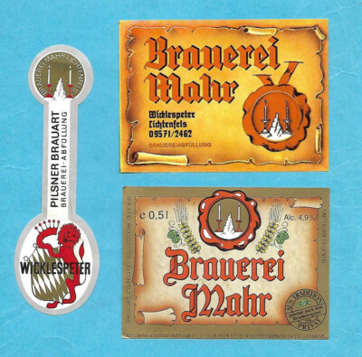 3 BIERETIKETTEN DER BRAUEREI MAHR WICKLESPETER LICHTENFELS BAY DEUTSCHLAND