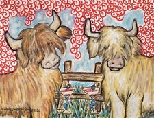 SCOTTISH HIGHLAND with Martini 8.5 x 11 Signed Cow Farm Art Print Artist KSams