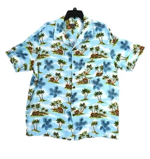 George Casual Shirt, Size Xl 46-48 Adorned with Palm Trees and huts