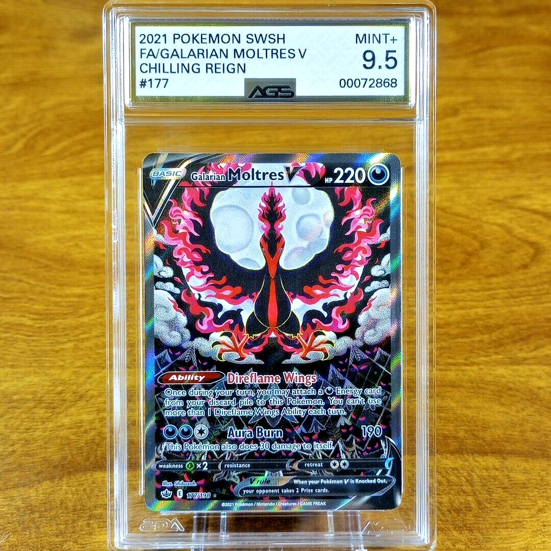 Pokemon Chilling Reign Galarian Moltres V 177/198 AGS Mint+ 9.5