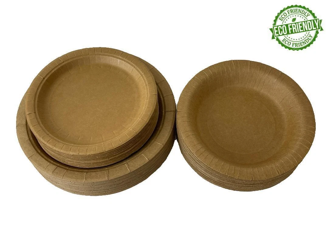 Disposable Brown Paper Plates Dinner Dessert Party Plate Eco