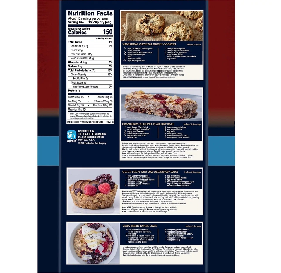 Avena rápida QUAKER OATS de 1 minuto sin OGM total 10 libras ¡¡FRESCA!! ¡ENVÍO GRATUITO!! Foto 2 de 4