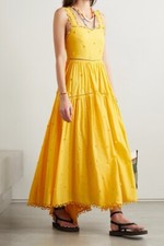 EUC Farm Rio Open-back Appliquéd Crochet-trimmed Cotton-voile Maxi Dress Size M