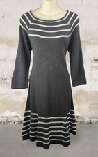 Black Saks Fifth Avenue Gray Sweater Dress Long Sleeve Crochet Stripes White M