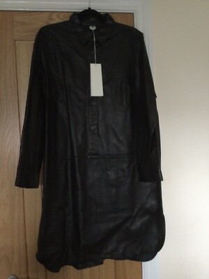 BNWT ARKET Black Leather Shirt Dress Size 42 | eBay
