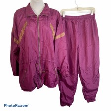 Track Suit 1990s Womens M Jogger Windbreaker Purple Oversized 2Pc Cotton Lined