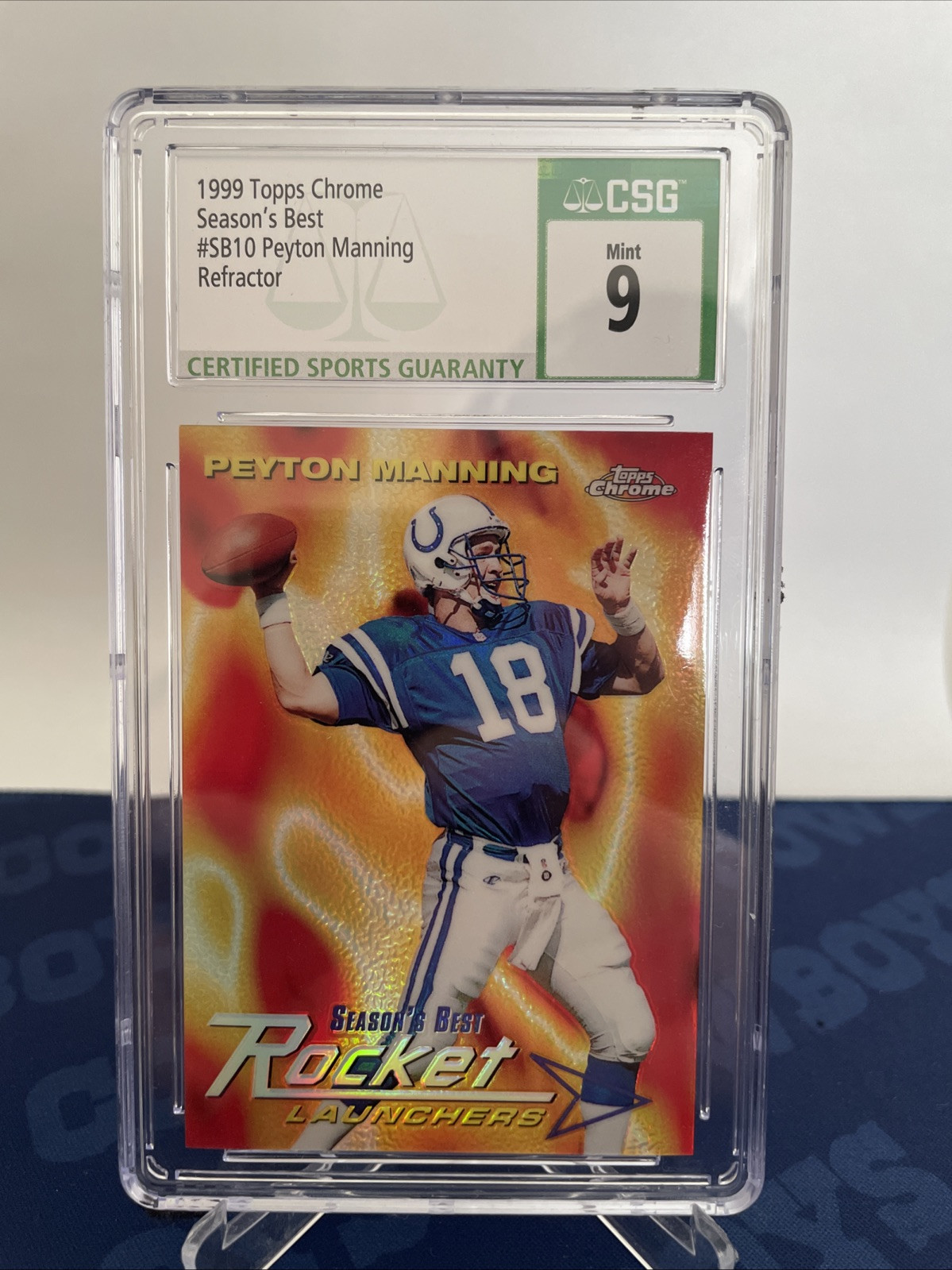 1999 PEYTON MANNING TOPPS CHROME REFRACTOR ROCKET 🚀 LAUNCHERS SEASON’S BEST HOF