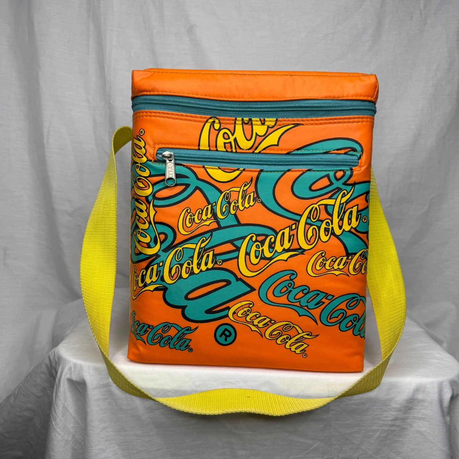 Vintage Coca-Cola Orange & Teal Soft Lunch Box/Drink Cooler With Yellow Strap