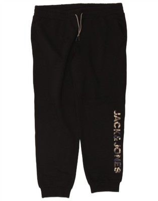 JACK & JONES Mens Graphic Tracksuit Trousers Joggers 2XL Black Sports DS06