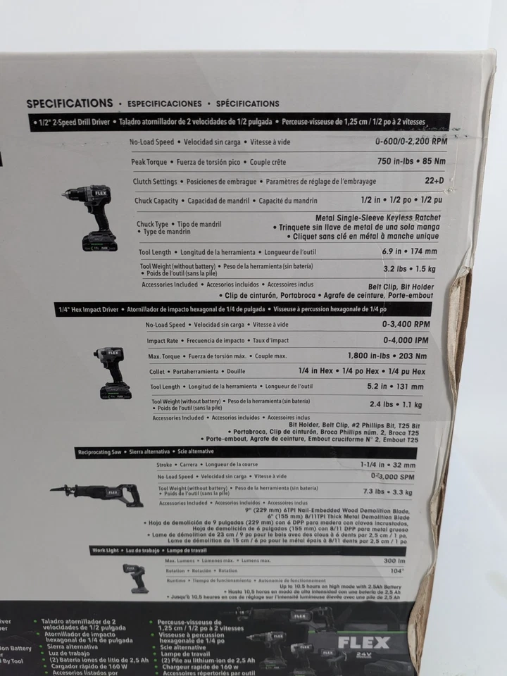 Flex FXM401-2A 4 Combo Kit Impact Driver, Recip Saw, Drill/Driver & Light | New - Image 4 of 4