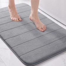 Memory Foam Bath Mat 31.5x20 Grey Soft Absorbent Bathroom Rug Non-Slip