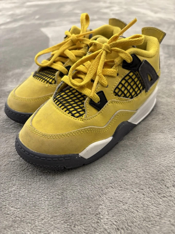 Nike Air Jordan 4 Retro TD Tenis Niño Pequeño Talla 10C Amarillo BQ7670-700 con Caja Foto 2 de 4