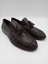 M&S Women's Shoes Dark Brown Soft Leather Tassel Detail Slip On Loafers New