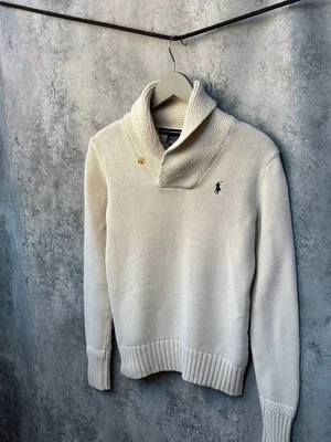 Pull Ralph Lauren Sport crème tricot col châle vintage laine mélangée... - Photo 1/4