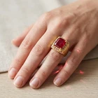 Pigeon Blood Red Ruby 4.65Ct 925 Sterling Silver 24K Gold Halo Rings Size 8.75