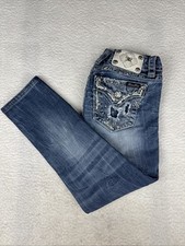 Miss Me Capri Jeans Womens 27 Blue Denim Skinny Fit Embroidered Beaded Teal