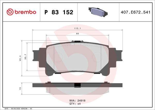 Brembo P 83 152 Bremsbelagsatz, Scheibenbremse For Lexus Toyota Toyota (Gac)-image