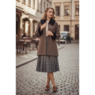 Alexandra Bartlett Women's 2XL Brown Wool Overcoat Faux Fur Collar Winter 1950 s