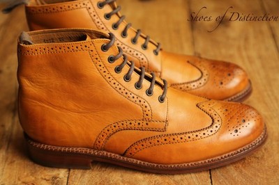 Grenson Sharp Tan Brown Leather Derby Brogue Boots Shoes Mens UK 9 G US 10 EU 43