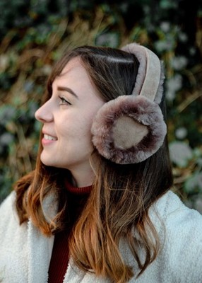 Women's Luxurious Sheepskin Earmuffs Ear Warmers Folding Sprung