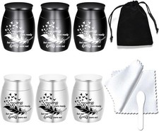 Small Keepsake Urns for Human Ashes - Set of 6 - Share Urn with Black/Silver