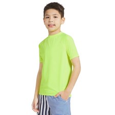 Boys' Swim UPF 50+ Short Sleeve Sun Tee Rash Guard Shirt, Safety Yellow, Medium