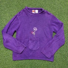 Vintage 90s Y2K McKids Purple Floral Embroidered Pocket Knit Sweater Sz 8