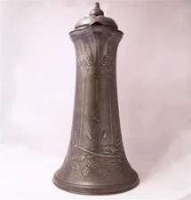 Antique Art Nouveau Jugendstil Pewter Beer Stein/Pitcher Kayserzinn #4289 c.1904