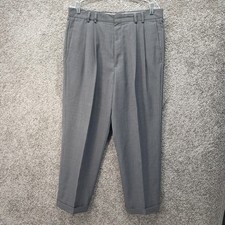 Dockers Mens Grey Pleated Dress Slacks Wool Blend Cuffed Trousers 34x32 USA Made