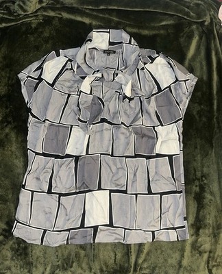 ESCADA 100% Silk Blouse Geo Block Pattern Size 44, US 14