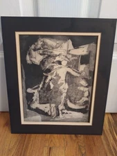 Vintage Original Eva Lockcraft Etching? Black White Portrait "Ben Suc" Ink