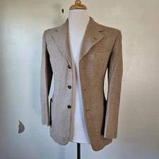 Vintage 30s 40s Tan Beige Wool Tweed Blazer Jacket Sport Suit Coat Mens 36R