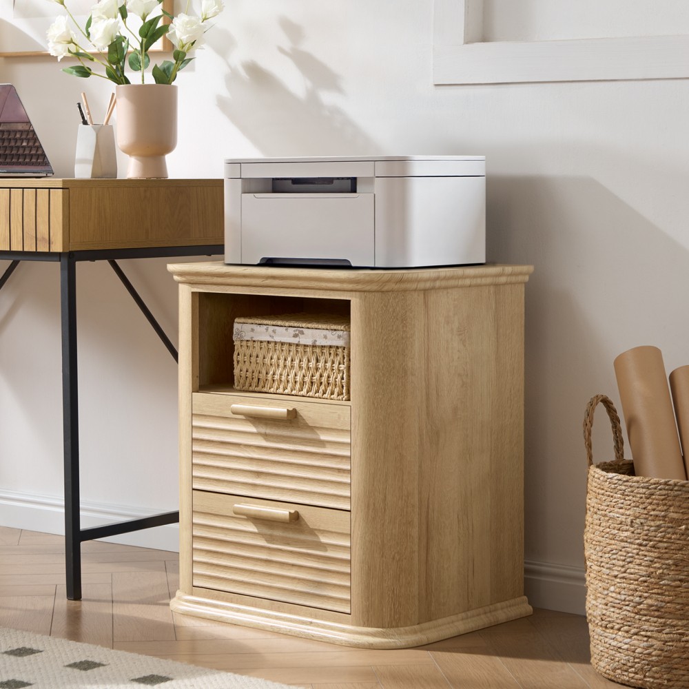 22" Fluted Night Stand with Charging Station Modern End Table