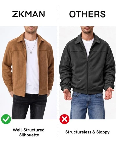 Men's Suede Bomber Jacket Casual Soft Lightweight Leather Jacket Light Brown image 5
