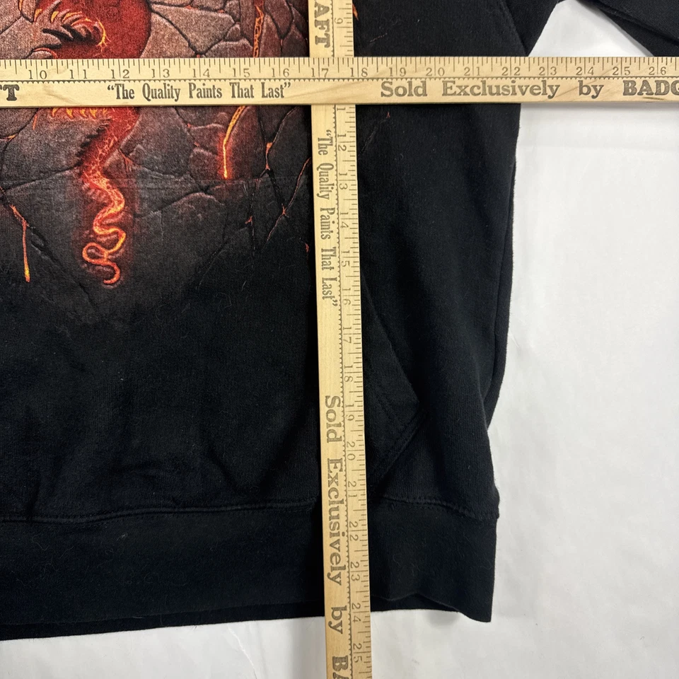 Spriral Dragon Hoodie Mens L Black 90S Flames Y2K Cyber Punk Goth Sweatshirt Vtg - Image 4 of 4