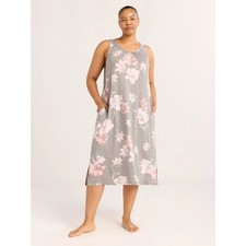 SLEEVELESS SCOOP NECK JOYSPUN MIDI CHEMISE NIGHTGOWN GRAY PINK FLORAL 3X 22W-24W