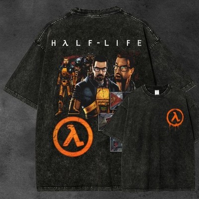 Half Life Inspired Unisex Fit Washed T-Shirt, Retro FPS Gamer Graphic Tee, Sci F