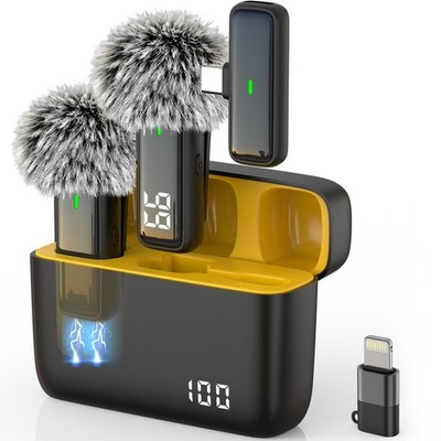 NPTCL Wireless Microphone for iPhone Android Lav Mic USB C Mini, Jet Black 