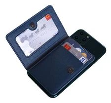 CheapSunday ID Card Holder for Back of Phone Leather Phone Wallet Stick On Navy