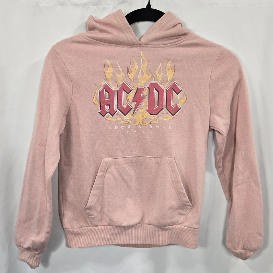AC/DC Rock Band Sudadera con Capucha Niñas M Rosa Ropa Híbrida 1973 Llamas Gráfico Rock Foto 2 de 4