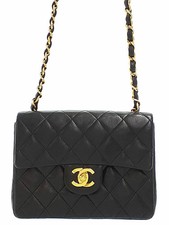 CHANEL Mini Matelasse Chain Shoulder Bag A01115 Lambskin Black Bordeaux T030