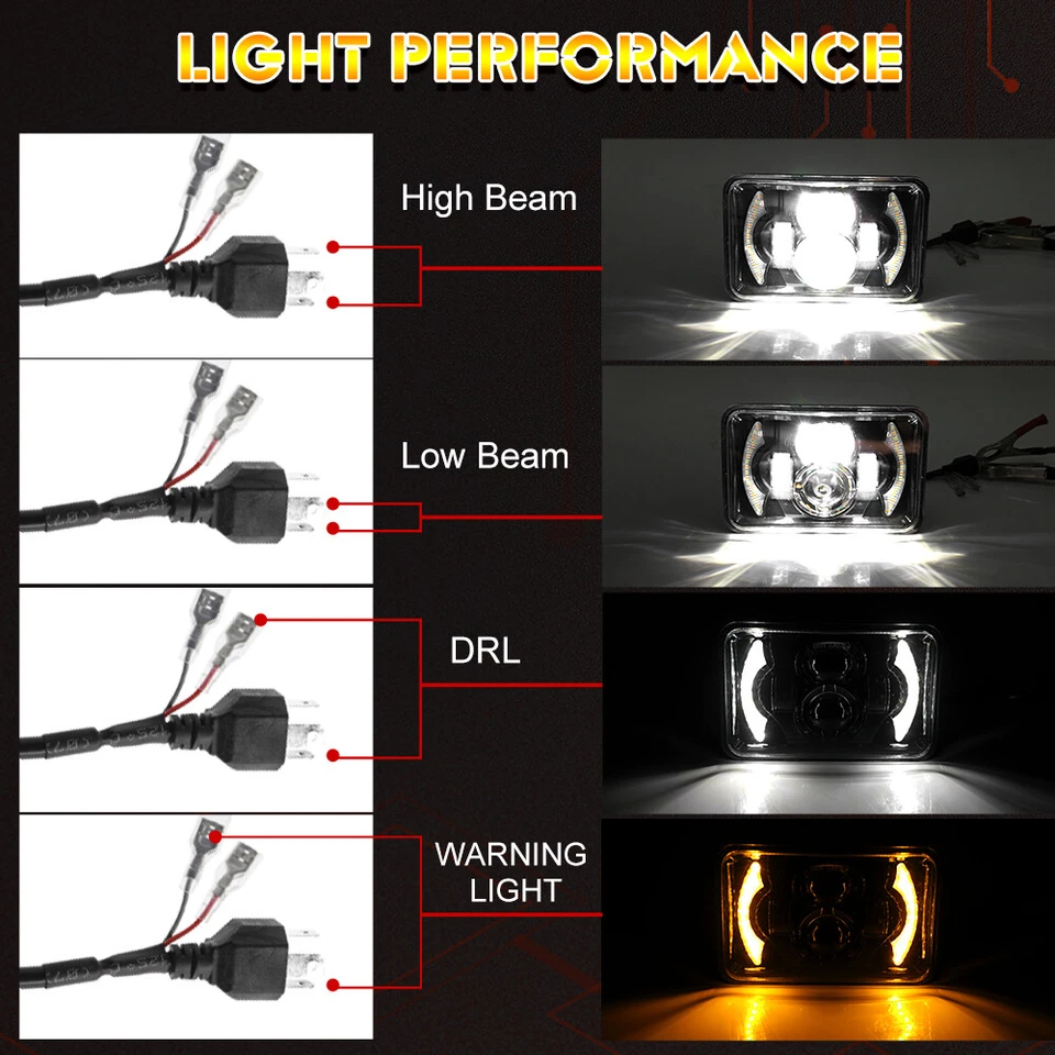 4x 4x6 英寸 LED 车头灯 适合 GMC C1500 C2500 C3500 K1500 2500 3500 1982 - 1986 卡车 — 第 4/4 张图片