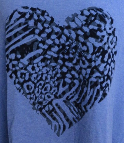 JUST MY SIZE Flocked HEART Hippie Boho Blue L/S SHIRT Ladies 3X 22W/24W Plus - Picture 2 of 4