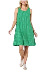 Nina Leonard Eyelet Knit Sleeveless Trapeze Dress Green