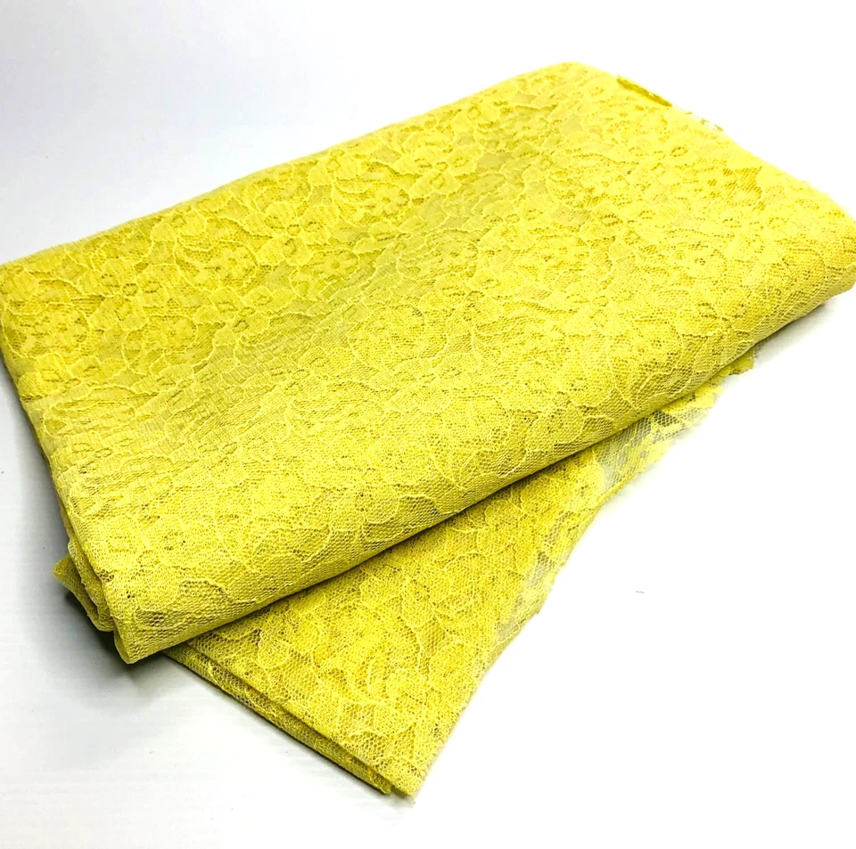 Vintage Lace Fabric Yellow Floral Remnant Dressmaking Sewing Mid Century 1960s - image 4 of 4